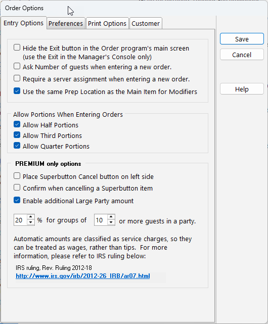 Order Entry Options Main1