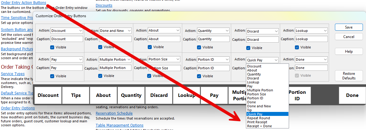 Order Entry Action Buttons Receipt and Done