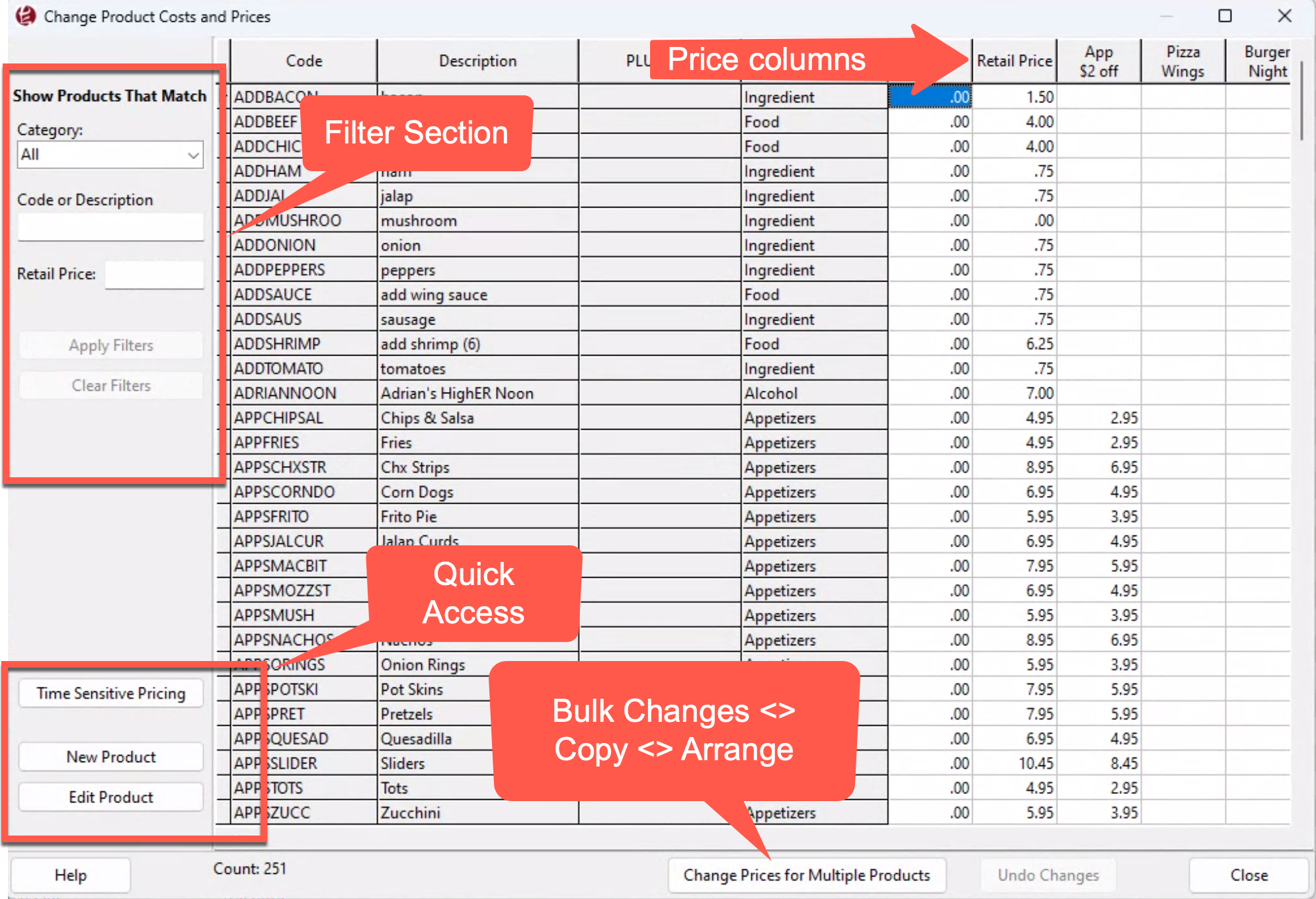 Change prices