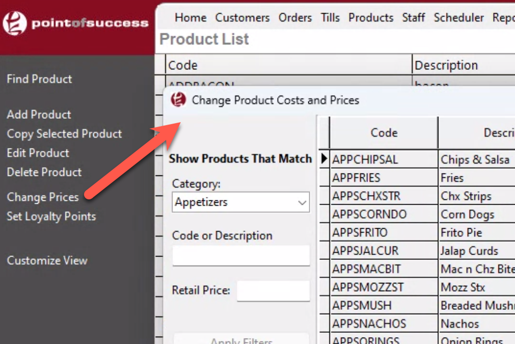 Change prices under Product Center