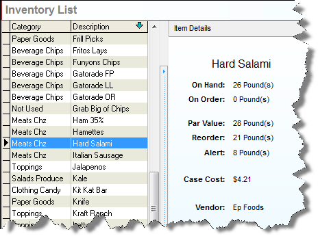 Inventory List Item Details