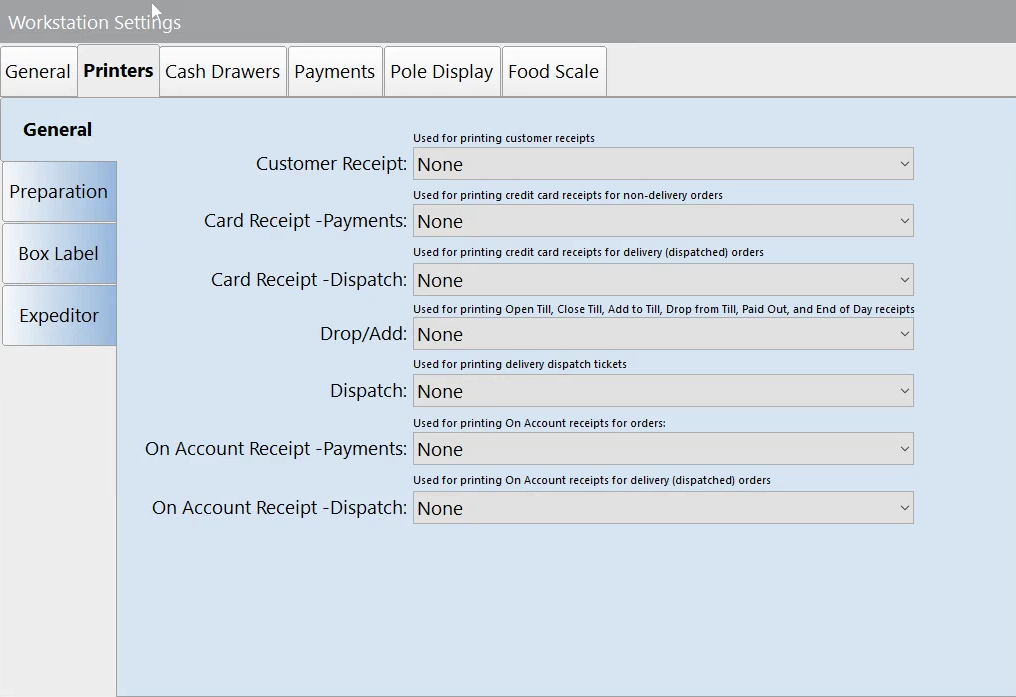 Workstation Settings Printers